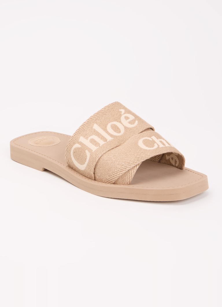 Chloé Dames Woody slipper van canvas met logo in de kleur Oudroze, maat: 40