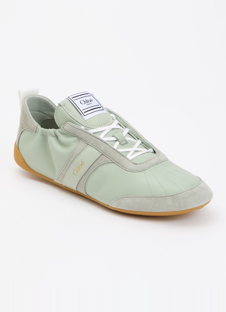 Chloé Dames Kick sneaker van geitenleer met details van suède in de kleur Mint, maat: 41