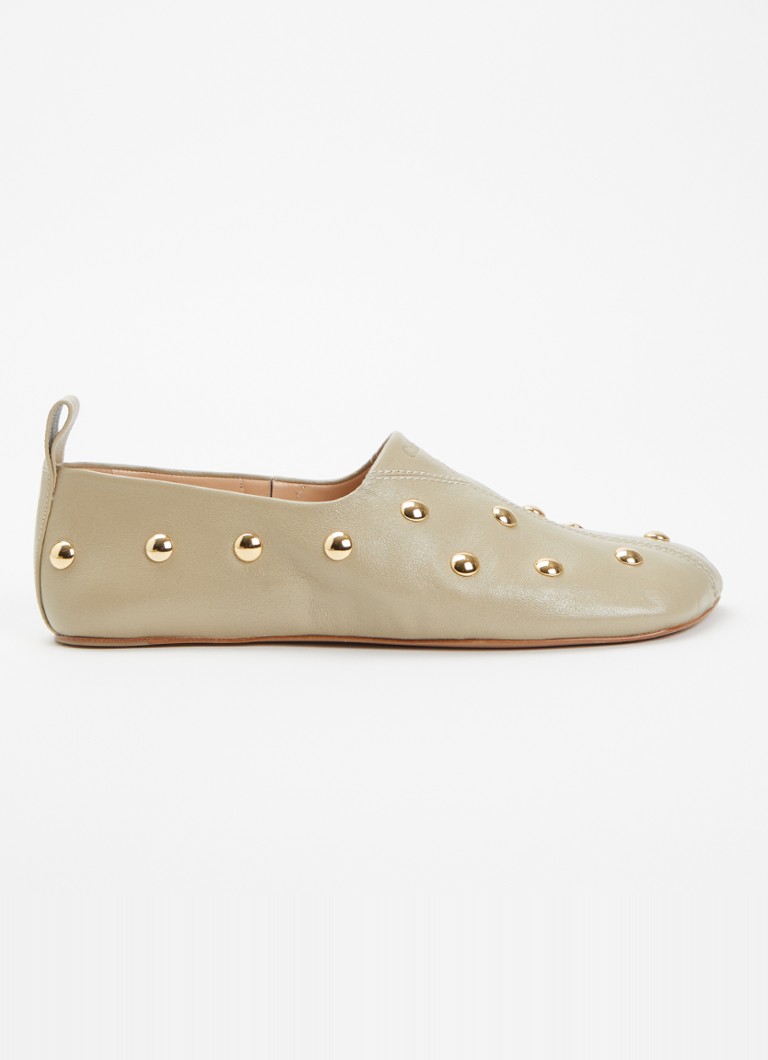 Chloé Dames Rita slip-on van leer met studs in de kleur Lindegroen, maat: 39
