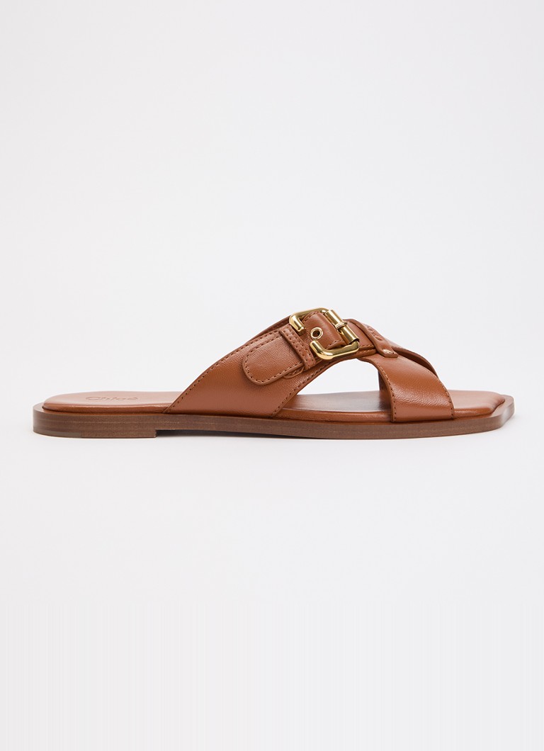 Chloé Dames Nil slipper van leer met gesp detail in de kleur Bruin, maat: 41