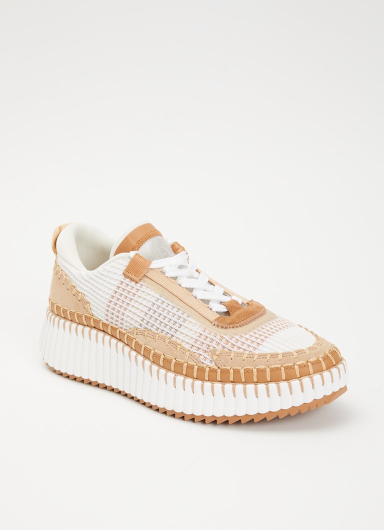 Chloé Dames Nama sneaker van mesh met details van suède in de kleur Beige, maat: 37