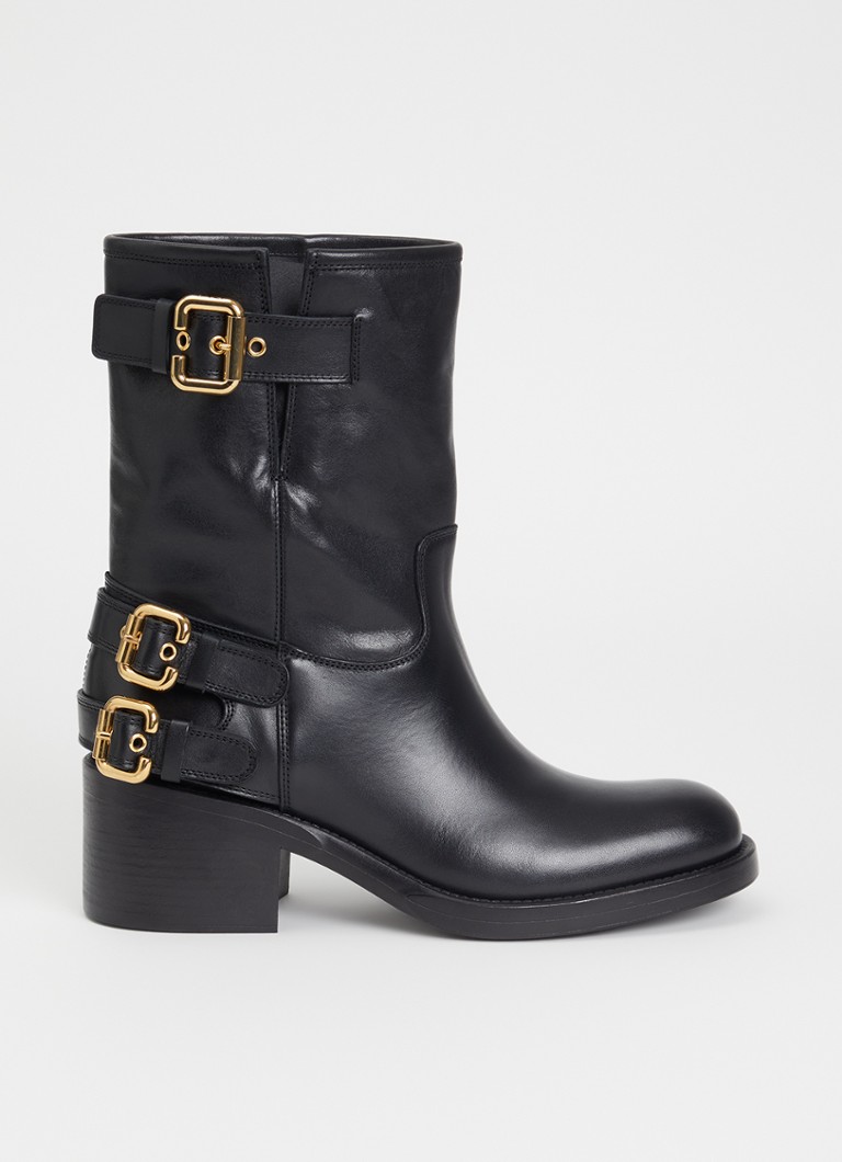 Chloé Dames Dakota enkellaarsje van kalfsleer met gespdetail in de kleur Zwart, maat: 39