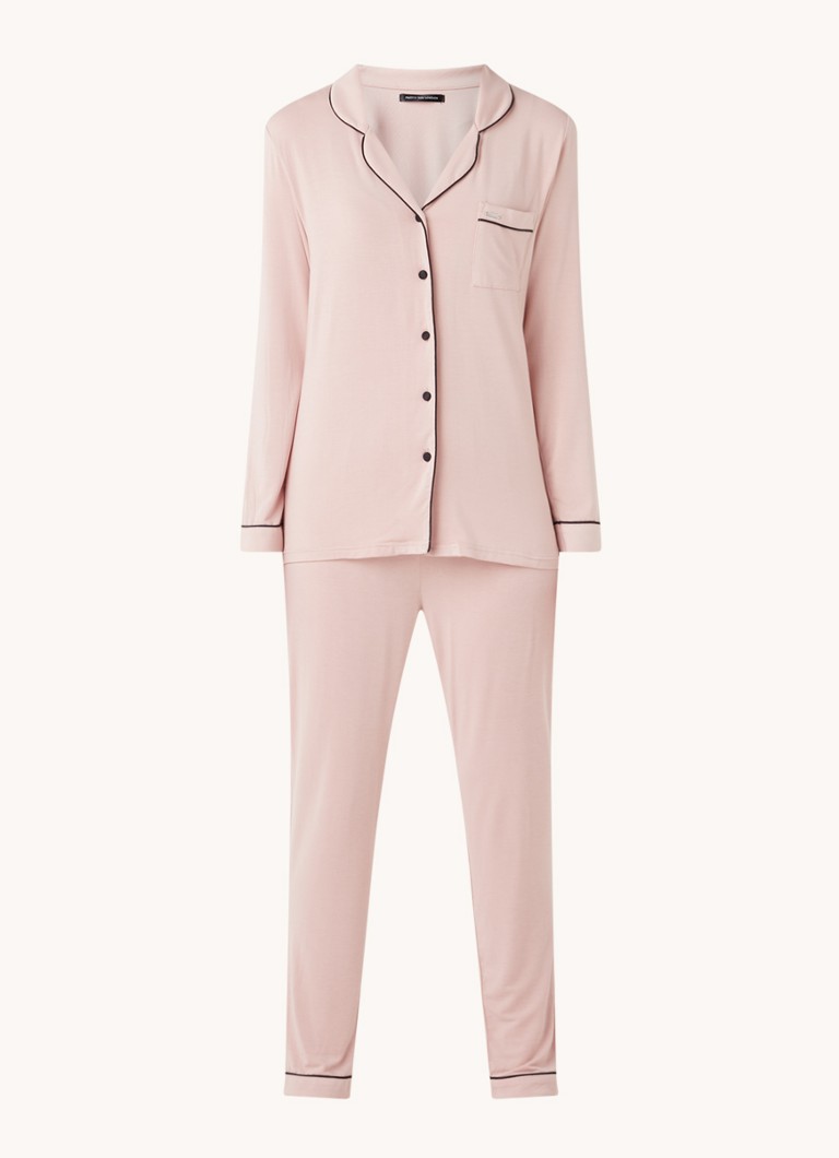 Pretty You Dames Bamboo pyjamaset met contrasterende bies in de kleur Lichtroze, maat: 40