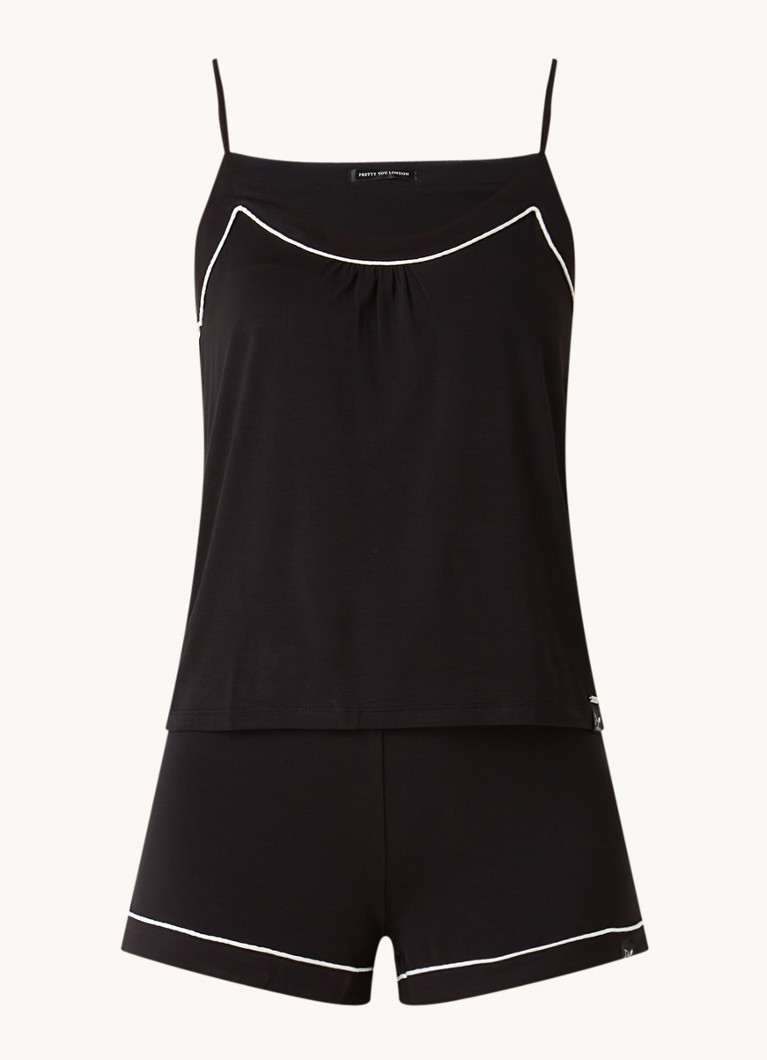 Pretty You Dames Bamboo pyjamaset met contrasterende bies in de kleur Zwart, maat: 42