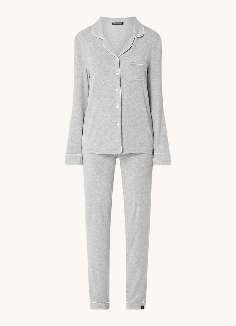 Pretty You Dames Bamboo pyjamaset met contrasterende bies in de kleur Lichtgrijs, maat: 40