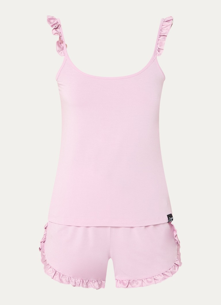 Pretty You Dames Bamboo pyjamaset met ruches in de kleur Lichtroze, maat: 40