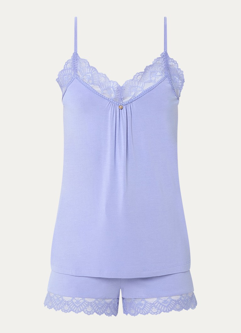 Pretty You Dames Bamboo pyjamaset met details van kant in de kleur Lavendel, maat: 40