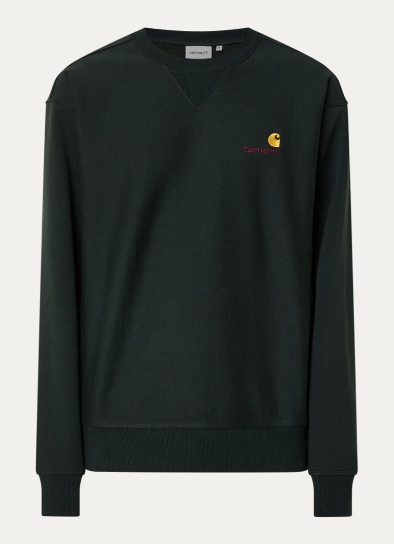 Carhartt WIP Heren American Script sweater met logoborduring in de kleur Donkergroen, maat: S
