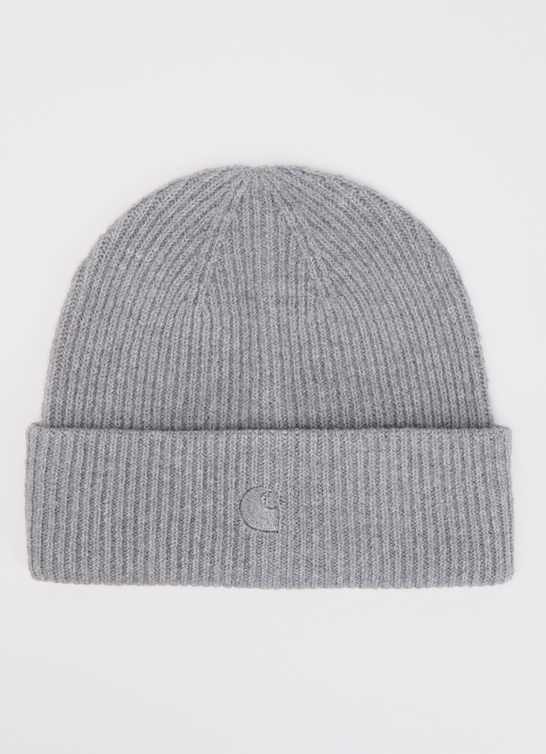 Carhartt WIP Heren Curtis muts in wolblend met logoborduring in de kleur Grijsmele, maat: One Size