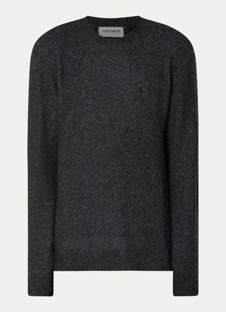 Carhartt WIP Heren Curtis grofgebreide trui in wolblend met ronde hals in de kleur Donkerblauw, maat: S