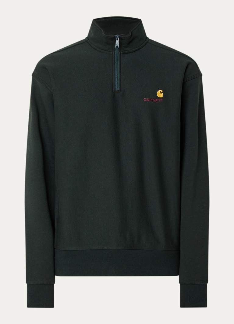 Carhartt WIP Heren Sweater met halve rits en logoborduring in de kleur Grijs, maat: XL