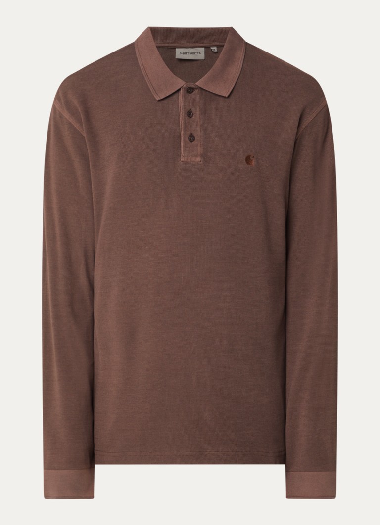 Carhartt WIP Heren Regular fit polo van piqué katoen met logoborduring in de kleur Bruin, maat: S