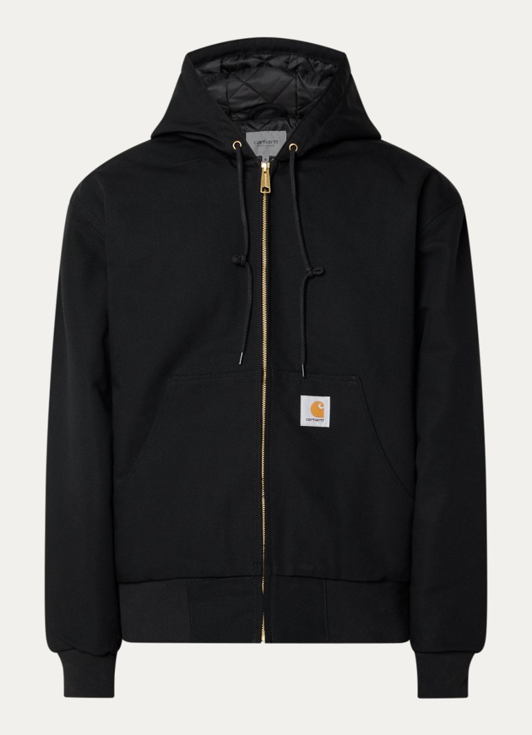 Carhartt WIP Heren Gewatteerd jack met capuchon en logoborduring in de kleur Zwart, maat: XL