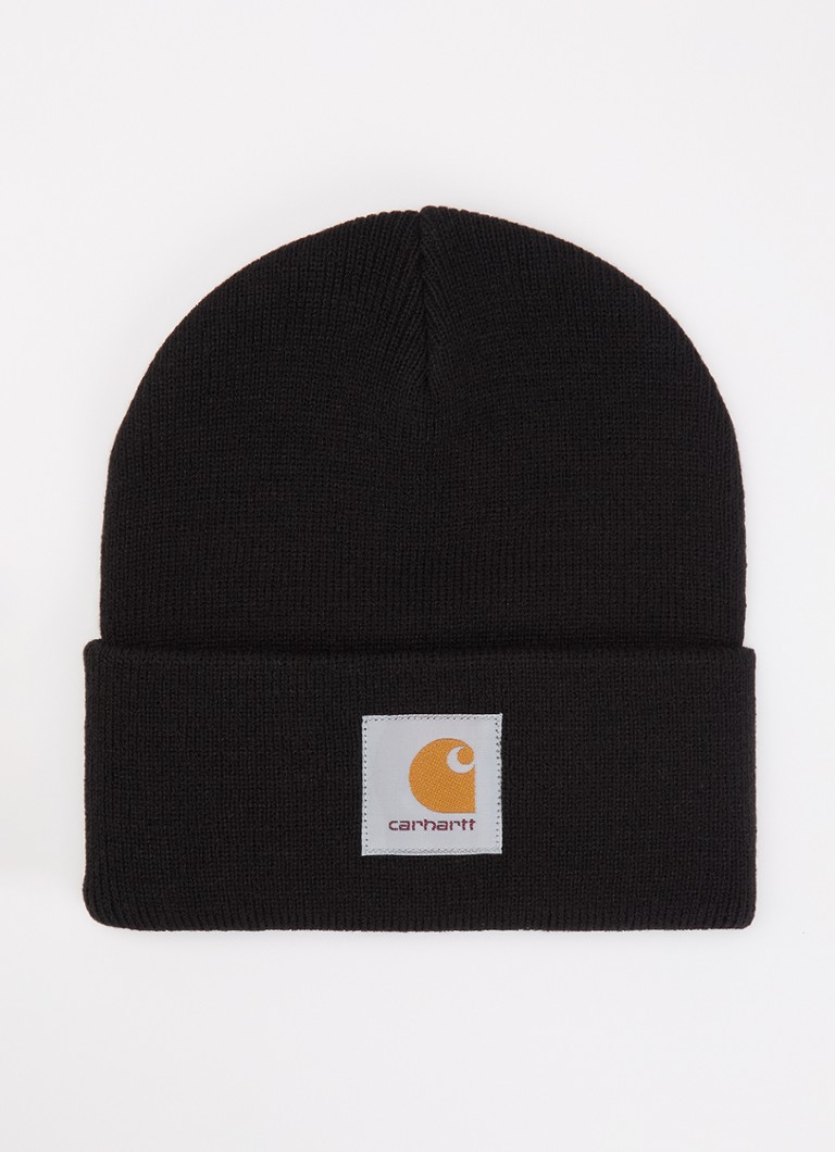 Carhartt WIP Heren Fijngebreide muts met logo in de kleur Zwart, maat: One Size