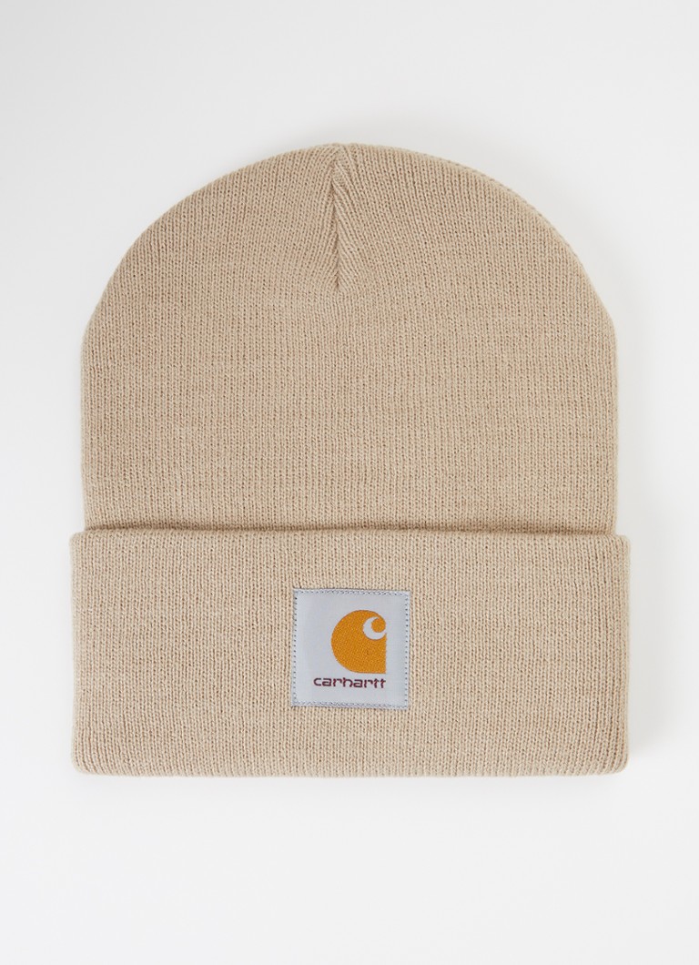Carhartt WIP Heren Fijngebreide muts met logo in de kleur Beige, maat: One Size