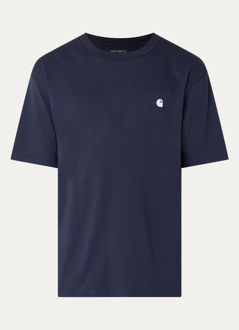 Carhartt WIP Heren Madison T-shirt met logoborduring in de kleur Donkerblauw, maat: S