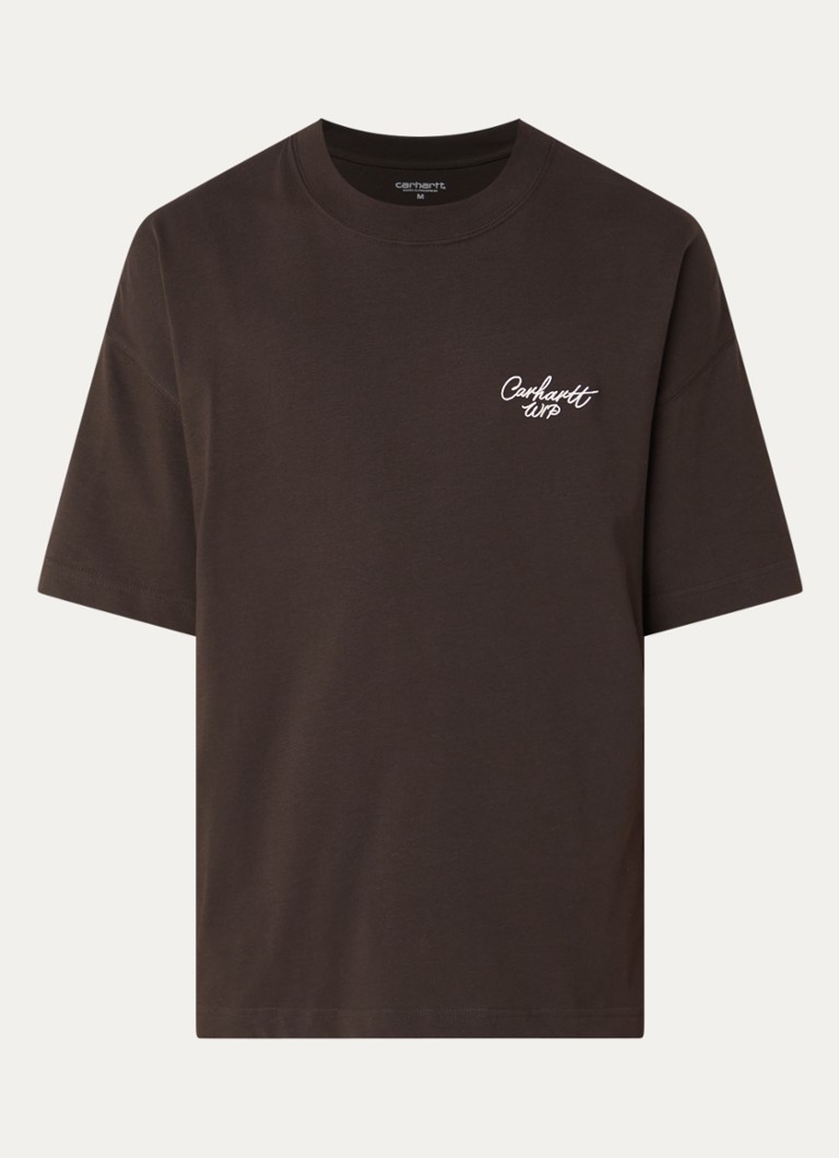 Carhartt WIP Heren Script T-shirt met logoborduring in de kleur Donkerbruin, maat: S