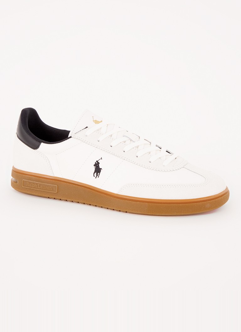 Ralph Lauren Heren Bedford sneaker van leer met suède details in de kleur Gebroken wit, maat: 46