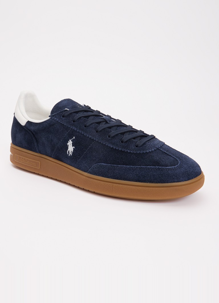 Ralph Lauren Heren Bedford sneaker van suède met logoborduring in de kleur Donkerblauw, maat: 43