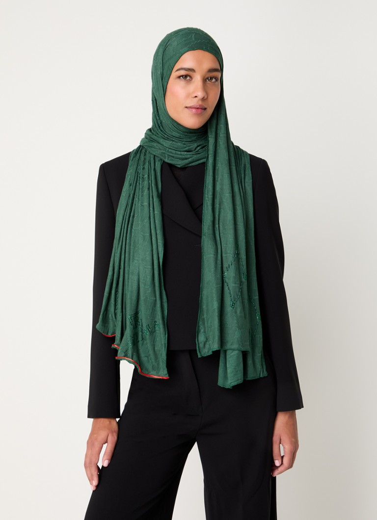 BYLIMA Dames Sjaal met kralendecoratie 200 x 75 cm in de kleur Donkergroen, maat: OS