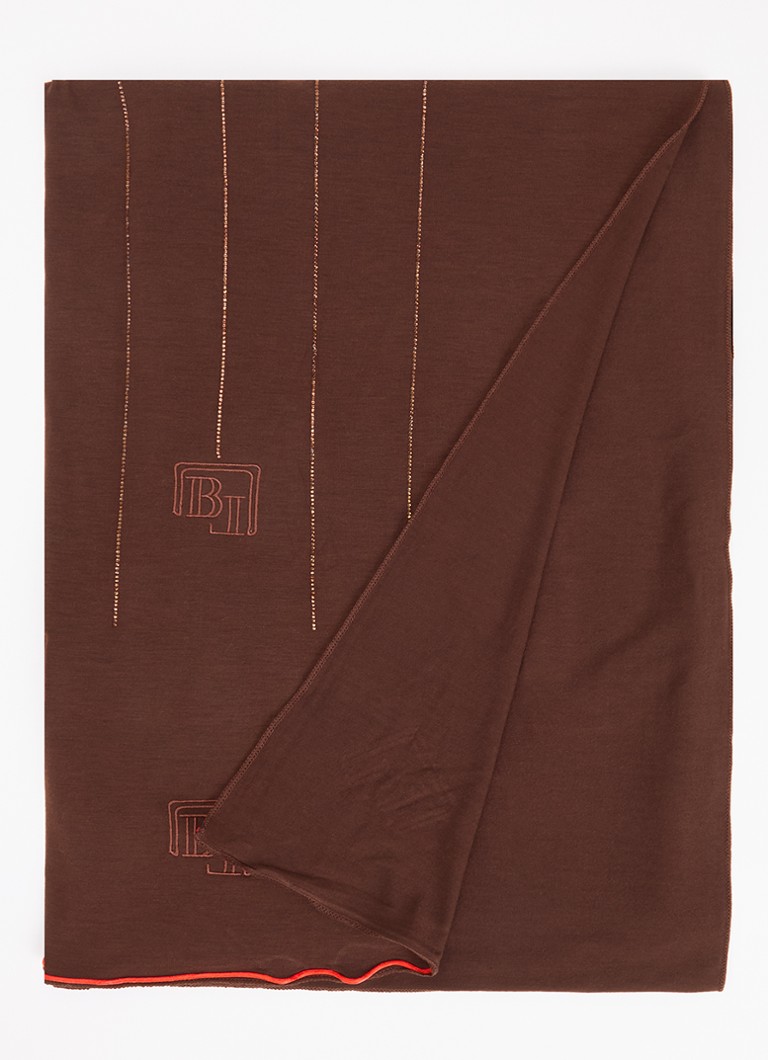 BYLIMA Dames Ricamo sjaal met logoborduring en strass 75 x 200 cm in de kleur Donkerbruin, maat: ONE SIZE
