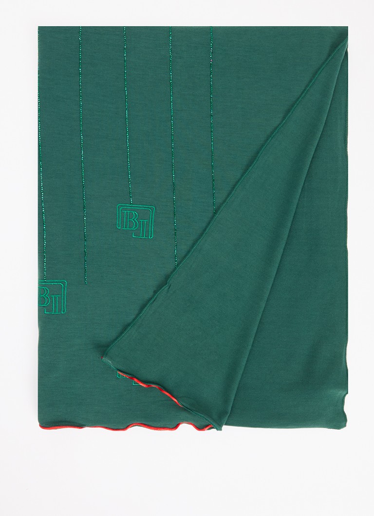 BYLIMA Dames Ricamo sjaal met logoborduring en strass 75 x 200 cm in de kleur Donkergroen, maat: ONE SIZE
