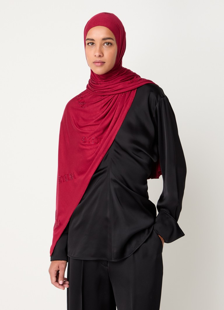 BYLIMA Dames Chiffre sjaal met strass 175 x 70 cm in de kleur Bordeauxrood, maat: OS