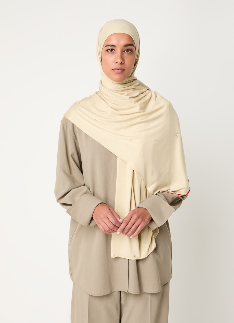 BYLIMA Dames Initials sjaal met strass 180 x 75 cm in de kleur Donkerbeige, maat: OS