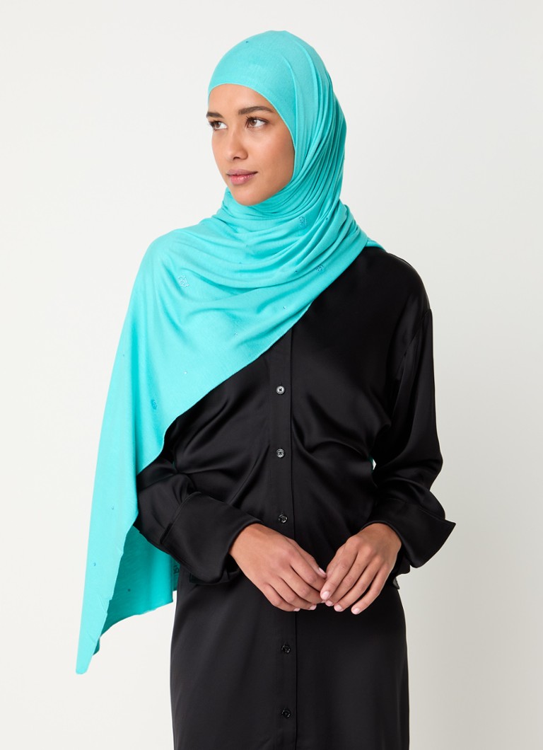 BYLIMA Dames Initials sjaal met strass 180 x 75 cm in de kleur Turquoise, maat: OS