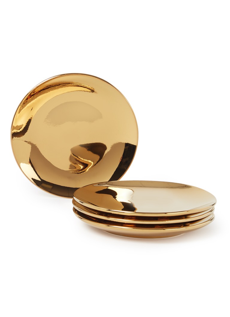 Vtwonen Gold gebaksbordje 12 cm set van 4 Goud - Deal