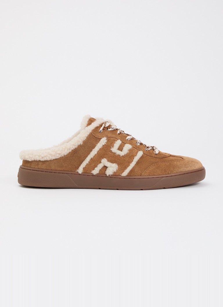 Hogan Dames Cool muiltje van suède met schapenvacht in de kleur Cognac, maat: 41