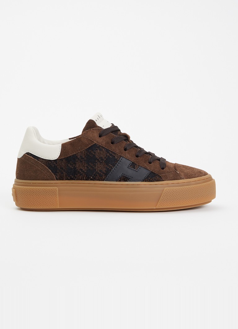 Hogan Dames Crosswind H705 sneaker van suède met plateauzool in de kleur Kastanjebruin, maat: 36