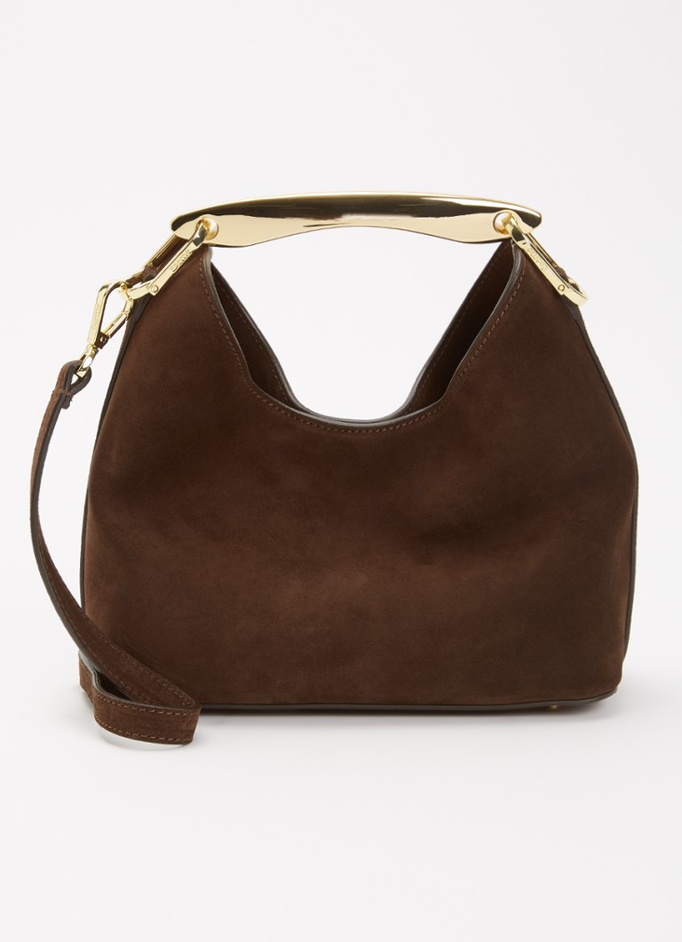 Elleme Dames Boomerang handtas van suède met logo in de kleur Donkerbruin, maat: 1 sz