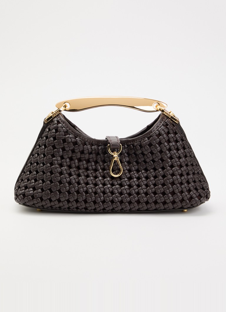 Elleme Dames Mini Boomerang handtas van lamsleer met afneembare schouderriem in de kleur Donkerbruin, maat: 1SZ