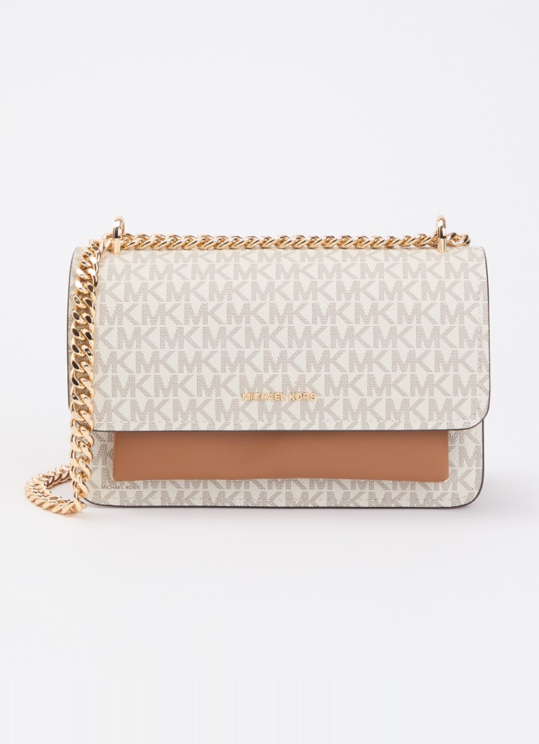 Michael Kors Dames Claire schoudertas met logoprint en kettingdetail in de kleur Gebroken wit, maat: 1SZ