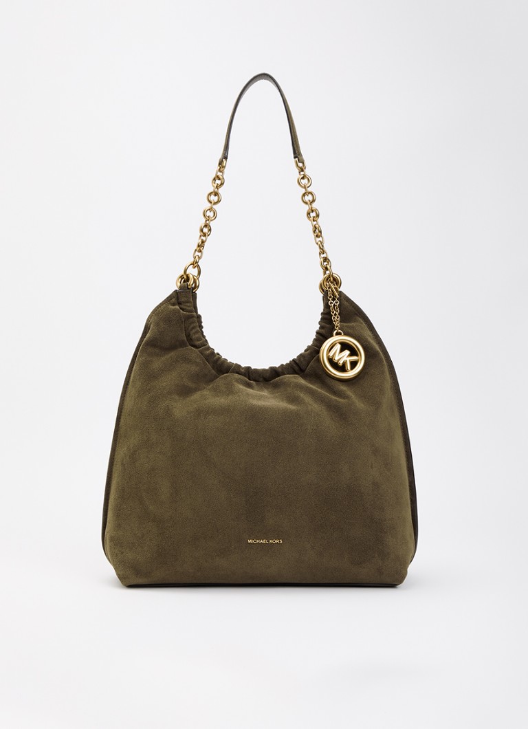 Michael Kors Dames Indie schoudertas van suède in de kleur Groen, maat: one size