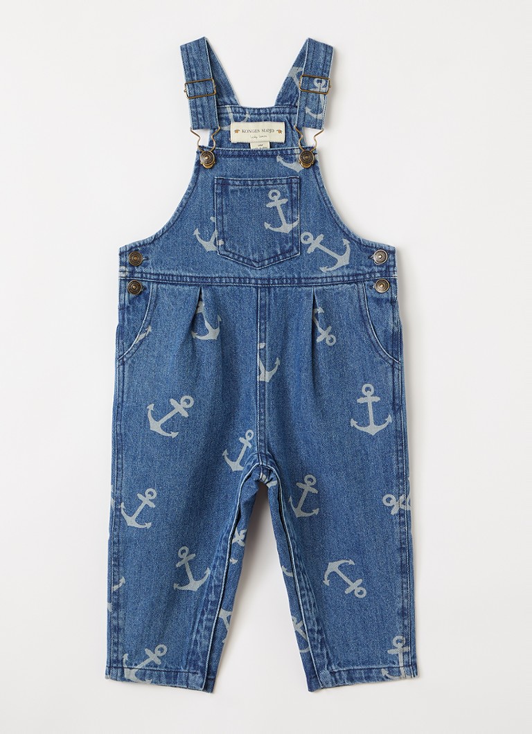 Konges Sløjd Jongens Magot straight fit tuinbroek met print in de kleur Indigo, maat: 12M=80