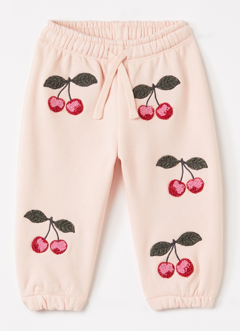 Konges Sløjd Meisjes Lou tapered fit joggingbroek met borduring in de kleur Zalmroze, maat: 6M=68