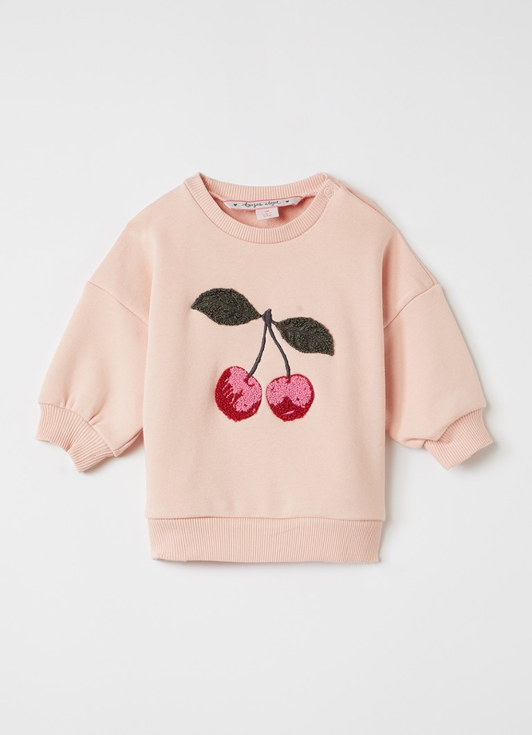Konges Sløjd Meisjes Lou Terry sweater met borduring in de kleur Zalmroze, maat: 18M=86