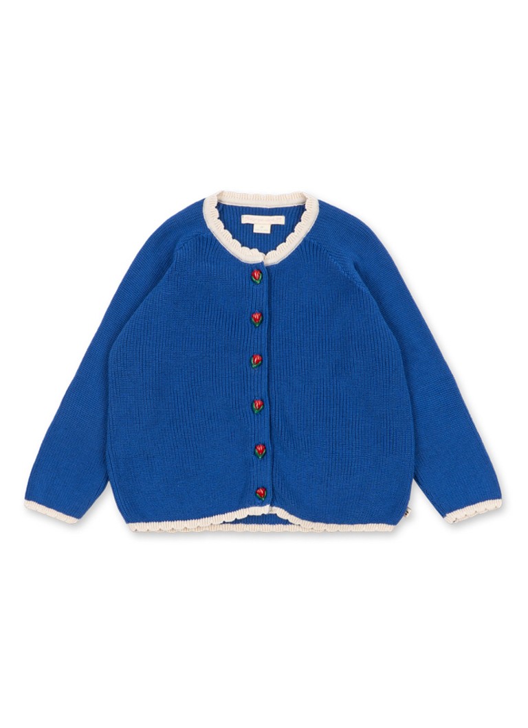 Konges Sløjd Meisjes Lallo grofgebreid vest met sierknopen in de kleur Blauw, maat: 9M=74