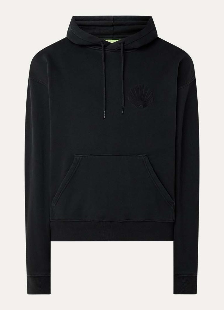 New Amsterdam Surf Association Heren Hoodie met logoborduring en kangoeroezak in de kleur Zwart, maat: S