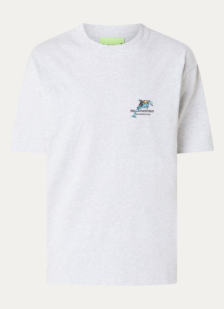New Amsterdam Surf Association Heren Dolphin T-shirt met logo- en backprint in de kleur Lichtgrijs, maat: XL
