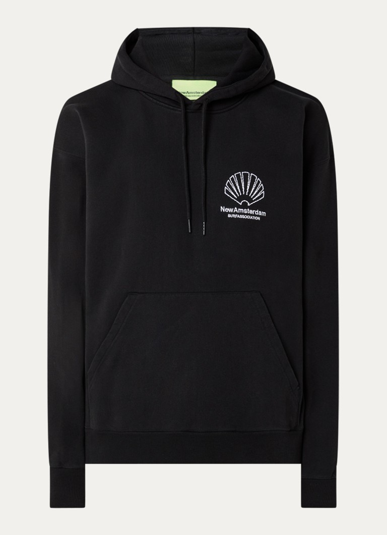 New Amsterdam Surf Association Heren Hoodie met logo- en backprint in de kleur Zwart, maat: S