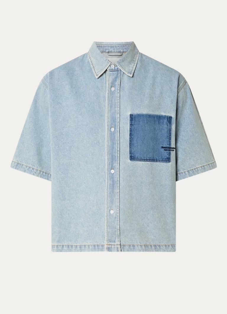 New Amsterdam Surf Association Heren Regular fit overhemd van denim met logo in de kleur Blauwgrijs, maat: XL