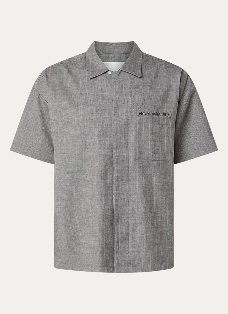 New Amsterdam Surf Association Heren Regular fit overhemd in wolblend met krijtstreep en borstzak in de kleur Grijs, maat: XL