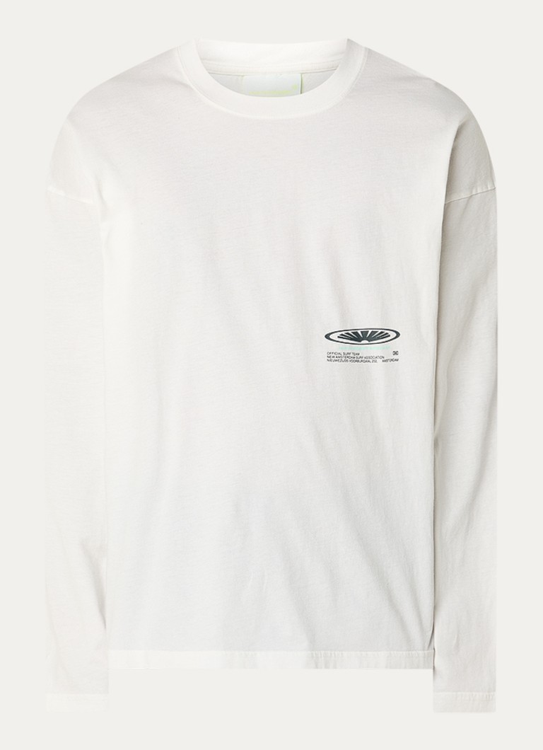 New Amsterdam Surf Association Heren Longsleeve met logo- en backprint in de kleur Gebroken wit, maat: L