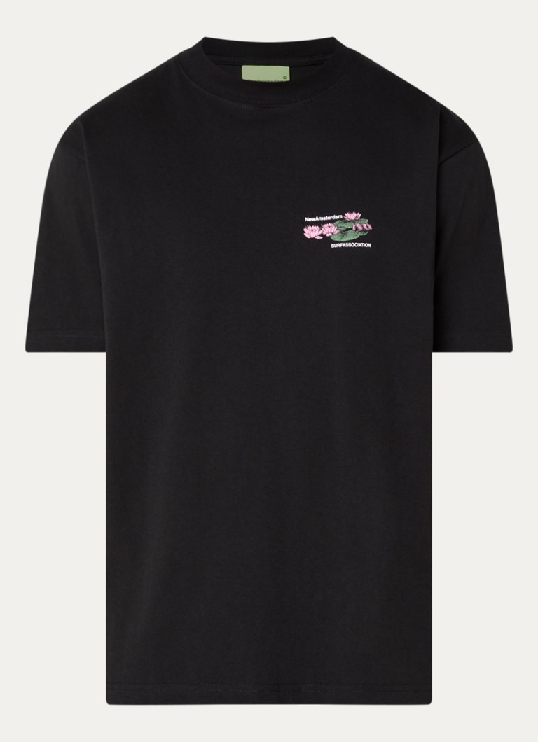 New Amsterdam Surf Association Heren Lilies T-shirt met front- en backprint in de kleur Zwart, maat: S