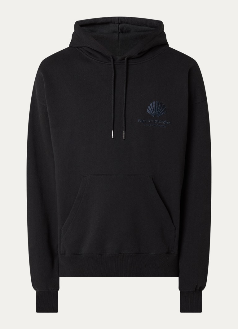 New Amsterdam Surf Association Heren Hoodie met logoborduring in de kleur Zwart, maat: XL