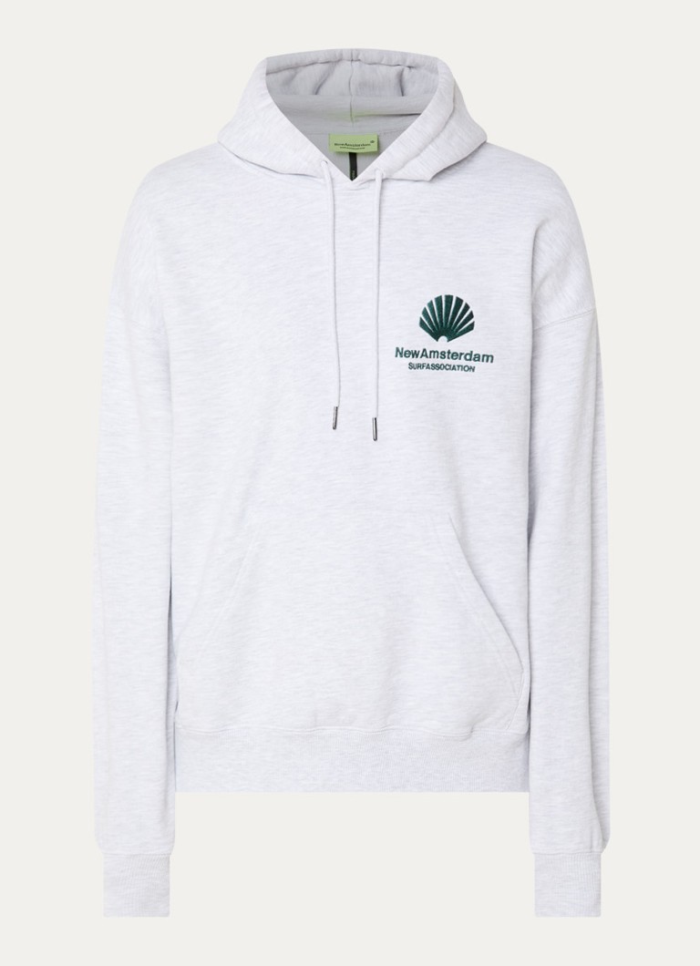 New Amsterdam Surf Association Heren Hoodie met logoborduring in de kleur Grijsmele, maat: L