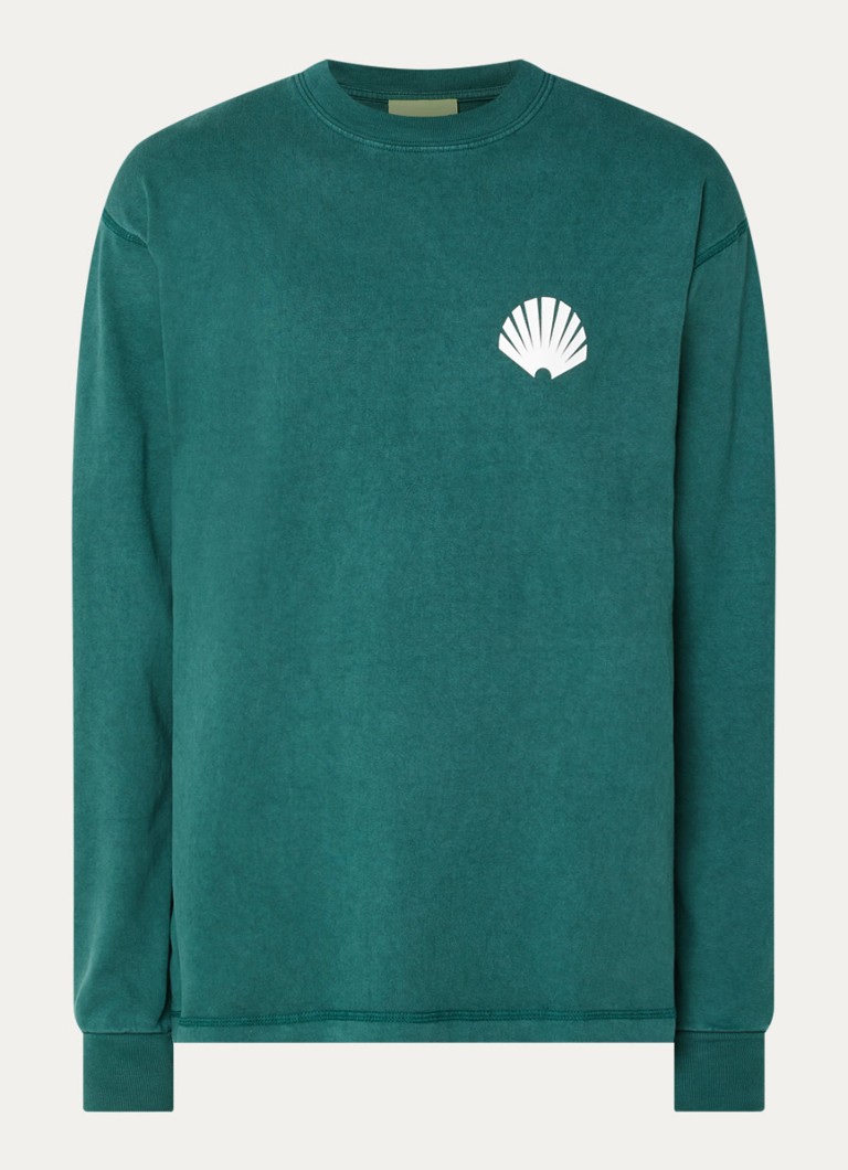 New Amsterdam Surf Association Heren Longsleeve met logo- en backprint in de kleur Zeegroen, maat: S